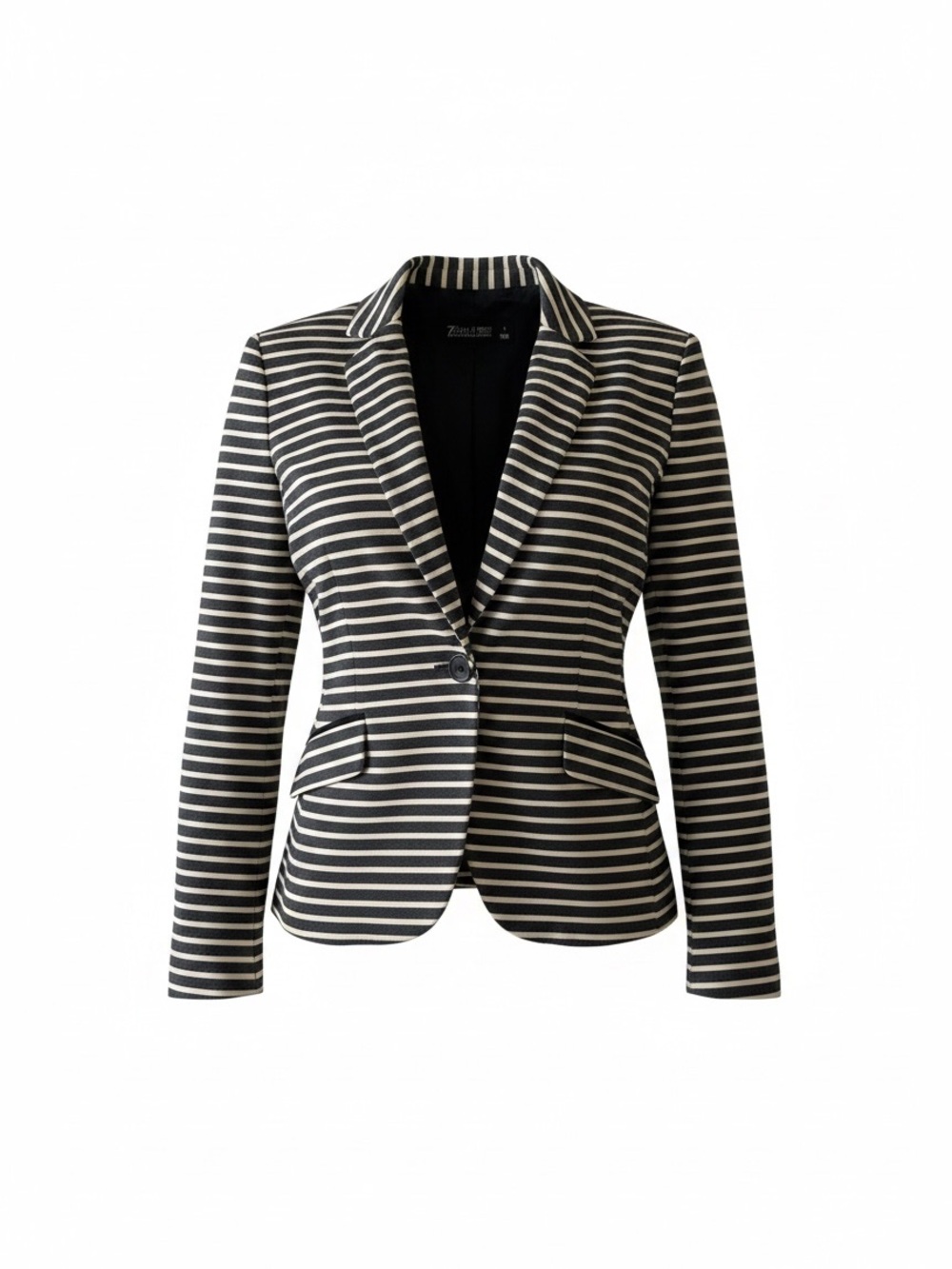 New York & Company Black and White Striped Single-Button Blazer